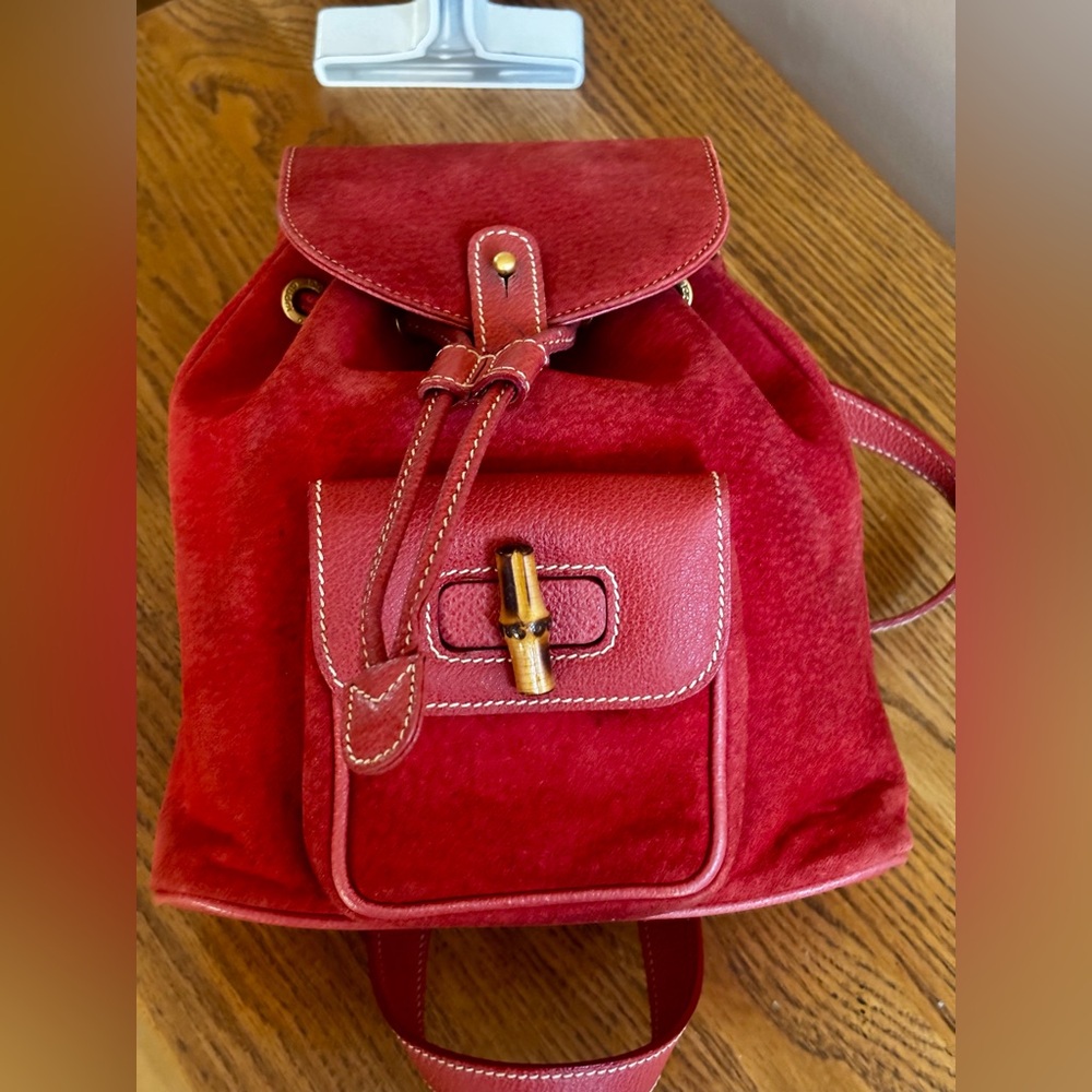 GUCCI BAMBOO (MINI) BACKPACK RED SUEDE LEATHER. 
NEWLY CLEANED AND CONDITIONED - Picture 14 of 16
